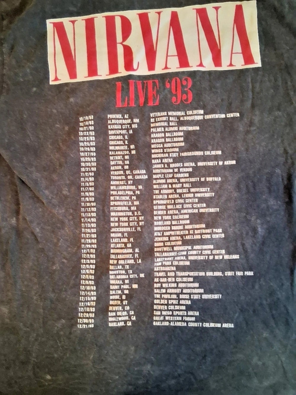 Nirvana Live '93 Tour Graphic T-Shirt Stonewashed 100% Cotton Size L - Picture 5 of 5